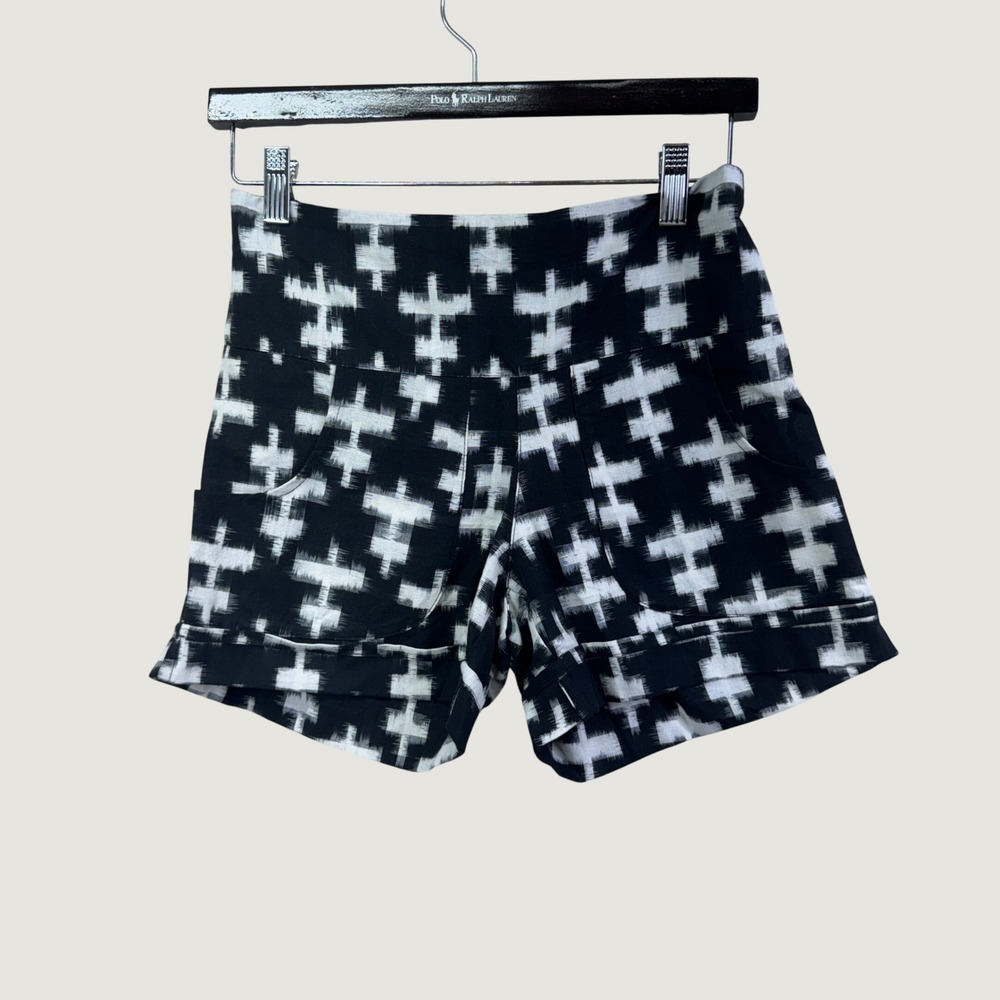 Passion‎ Lilie Shorts XS Black White Ikat Print Cotton Artisan Boho Sustainable